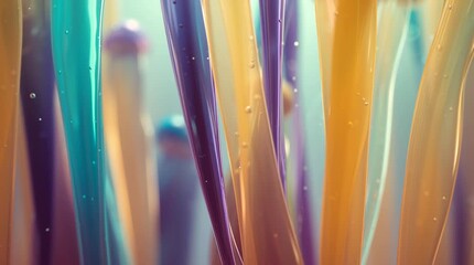 Satisfying looping animation of floating vertical shapes with a soft jelly texture. Abstract background in a gentle, pastel color palette for kids or wellness concepts.

