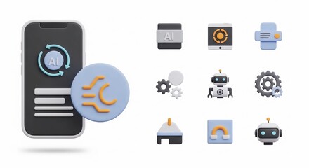 AI-powered mobile app interface icons showcasing automation, technology, and smart device integration.