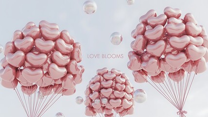Wall Mural - pink heart balloons floating in sky image