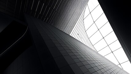 Abstract geometric lines forming an architectural pattern, monochromatic gradient creating a modern aesthetic.