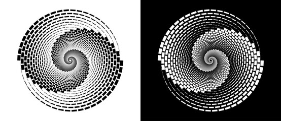 Wall Mural - abstract vector circle frame with rectangles as logo or emblem. spiral design element or icon. black
