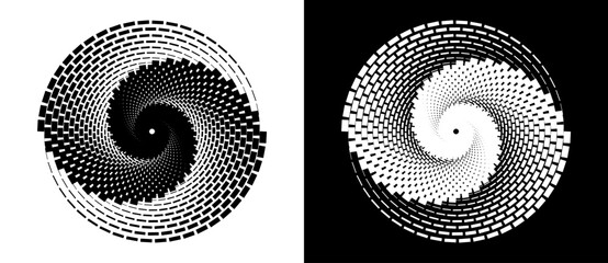 Wall Mural - abstract vector circle frame with rectangles as logo or emblem. spiral design element or icon. black