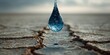 © Orod - single blue water droplet falling onto cracked dry earth, close-up, environmental theme