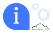 © robu_s - Blue i icon beside white gears and a cloud outline. Ideal for information, communication, technology, education, innovation, creativity, and teamwork in a simple flat metaphor