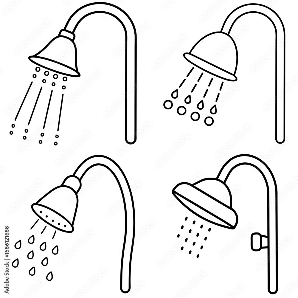 Shower Head Outline Vector - Black and White Coloring Page Icon Stock ...