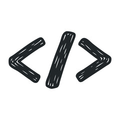 Hand-drawn coding bracket symbol for web development and programming design. Hand drawn vector illustration