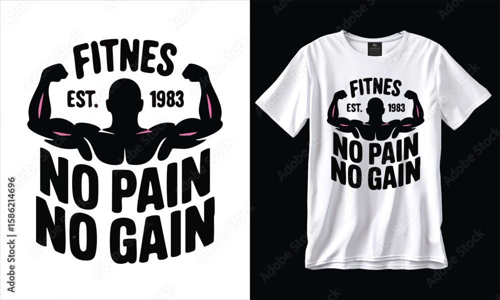 No Pain No Gain Fitness Vector T-shirt Design Print – Motivational Gym ...