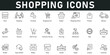 © Clerk - Shopping Icons vector illustration with thin line editable stroke containing store, purchase, basket, product, online shopping, delivery, payment, grocery, add to cart, customer service, price tag