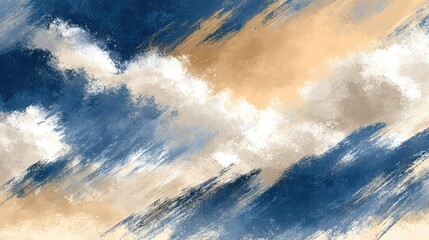 Wall Mural - a painting of azure, gold, and ivory clouds against a tawny and sapphire background, featuring cotto