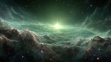 Wall Mural -  Image of a space scene with numerous stars, particularly a vivid one at the center of the photograph