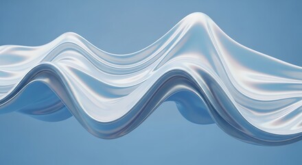 Close up of a wavy white and blue fabric against a light blue gradient background scene