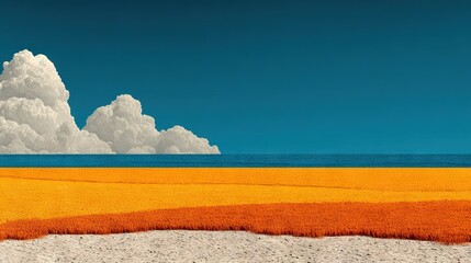 Wall Mural - a canvas depicts a vibrant sunflower field against a serene blue backdrop, adorned with fluffy white