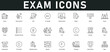 © Clerk - Exam Icons vector illustration with thin line editable stroke contains examination, test, A+, B, C, D+, F grade, online exam, paper, select, score, study, fail, pass, answer, assessment, questionnaire