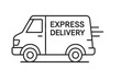 © NanieStudio - Express delivery van icon for fast shipping service. Logistics and transportation concept. Quick courier truck symbol for e-commerce and online shopping. Freight and cargo vehicle line art vector.