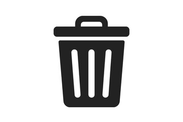 Wall Mural - Trash Bin Icon. Garbage Can Vector Illustration. Simple Flat Black Waste Basket Silhouette with Lid. Minimalist Recycle Bin Symbol. Clean Modern Rubbish Container. Isolated Clipart on White Background