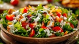 Crispy chicken salad featuring fresh tomatoes and creamy ranch dressing for a delightful meal