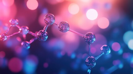 Wall Mural - a complex glass molecule with glowing orbs set against soft, dreamy pink-purple lights