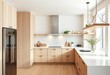 © iushakovsky - Elder wood grain Scandinavian kitchen with floating shelves