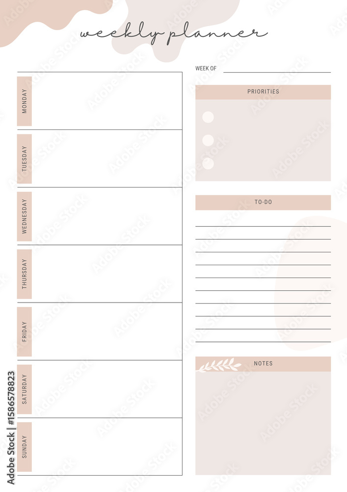 Minimalist weekly planner template with priorities to do and notes ...