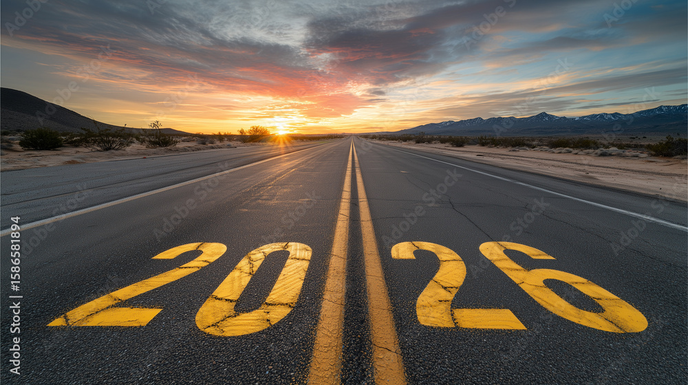 Road to 2026 with an empty road with written 2025 represent the future ...