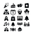 © Svitlana - Office celebration icon collection. simple office party, cake, trophy, calendar, balloons