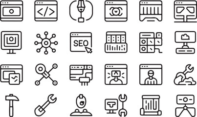 Computer icons depicting coding web development and tools vector