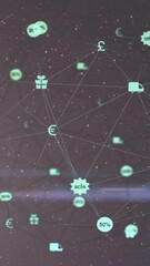 Wall Mural - animation of network with icons and dglobe over dark background