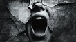 © Charoen - a screaming face emerging from cracked concrete wall, dramatic high-contrast lighting, urban decay surrealism, metaphor for mental breakdown