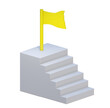 © nai - 3d ladder to success , A flag of success on the top of stairs with congratulation colorful flakes. Business concept of success. 3D render