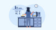 © DESI - Morning Routine Woman Cooking Using Microwave In Kitchen Illustration