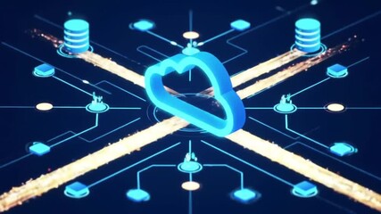 Wall Mural - abstract blue cloud computing network with data stream and server connections digital network on dar
