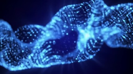 Wall Mural - Dynamic Blue Abstract Helix Wave Formed From Glowing Particles Under Spotlight