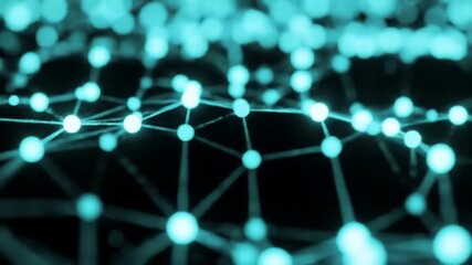 Wall Mural - illuminated turquoise network with spheres and lines on dark background digital futuristic and techn