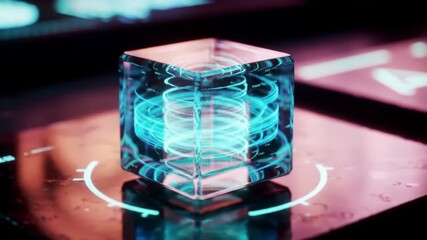 Wall Mural - transparent cube with glowing blue circuitry futuristic technology concept