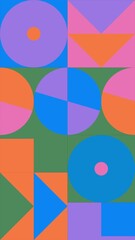 Wall Mural - vertical animated geometric loop pattern. 4k resolution geometric motion design in green pink, yello