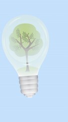 Wall Mural - animation of tree in light bulb on pale blue background