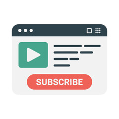 video player interface with play button and subscribe button for online content