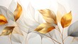 © CreativeCreations - Luxurious abstract background with shimmering gold foil leaves and delicate, translucent grey botanicals on a modern white canvas, creating an elegant and sophisticated design.