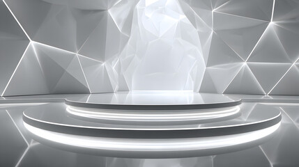 Wall Mural - soft light white abstract stage in elegant futuristic geometric style with simple lines and corners,