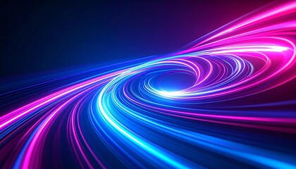Wall Mural - luminous blue and pink light trails swirl into a futuristic vortex on a dark background.