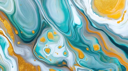 Wall Mural - vibrant abstract acrylic pour art background with gold highlights