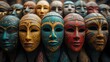 © aun - Colorful Artisan Masks Displayed in Vibrant Cultural Exhibition Art