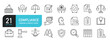 © Bradericon - Set of line icons related to compliance, government, social policy. Outline icons collection. Editable stroke. Vector illustration