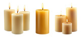Set of wax candles isolated on transparent background