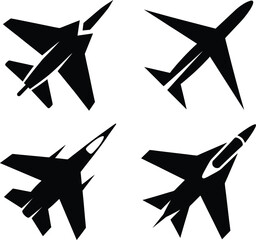 Airplane Fighter Jet Silhouettes in Top View Layout.