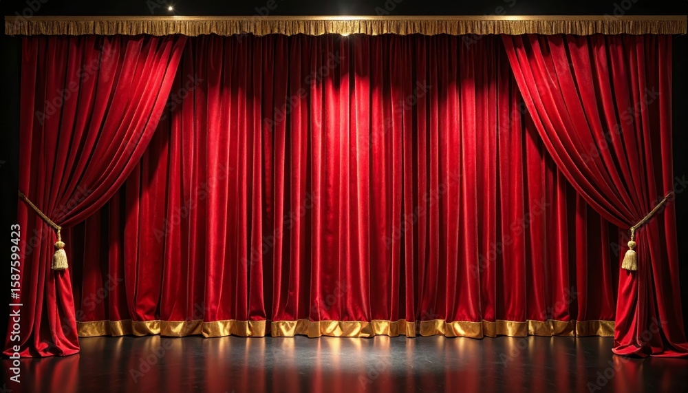 Luxurious red curtains with gold trim, creating a dramatic and opulent ...