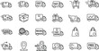 © Nasim - Vector art of a collection of delivery truck icons representing fast shipping and package delivery services, ideal for ecommerce and logistics themes