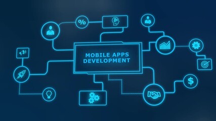 Inscription MOBILE APPS DEVELOPMENT on the virtual display. Cloud technology concept. Business digital background