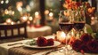 © Diffin - Romantic dinner setting with two wine glasses, red roses, and candlelight on a table, creating an intimate and elegant atmosphere.