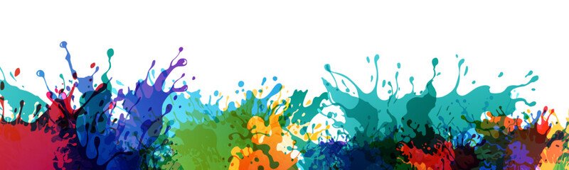 Canvas Print - rainbow paint splash horizontal divider. flowing ink decoration. colorful liquid in motion. vector i